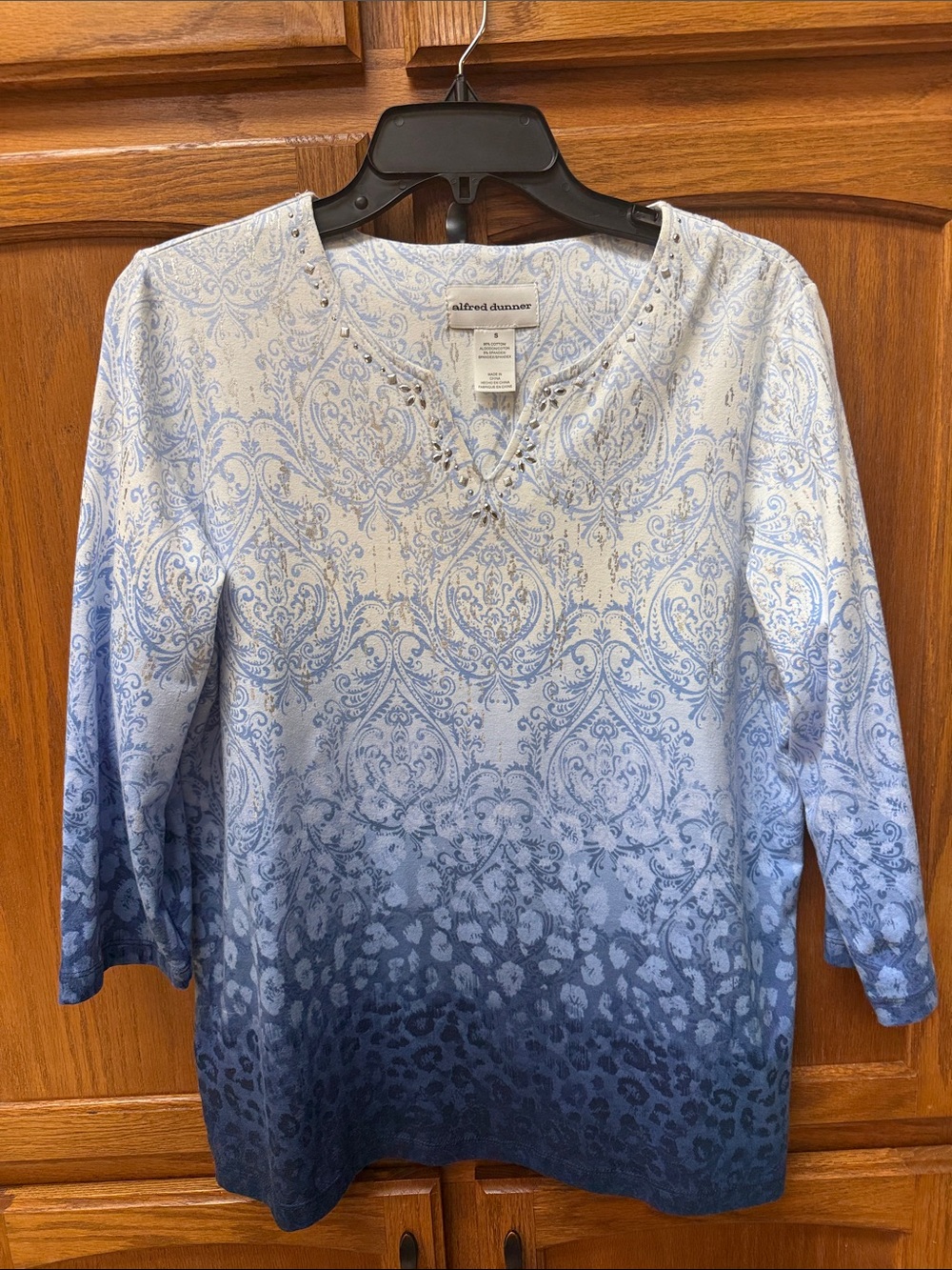 Alfred Dunner Blue Ombre Paisley & Animal Print V-Neck Long Sleeve Top